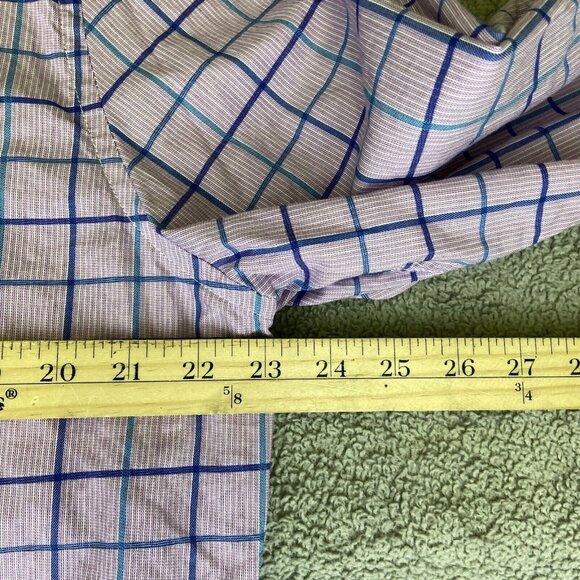Duchamp London Shirt Mens 17 XL 43 Button Up Flip Cuff Purple Plaid Tailored Fit - Picture 9 of 16